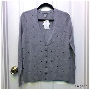 ✨100% Merino Wool V-Neck Cardigan, Studded Grey ❤️